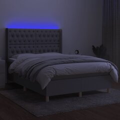 vidaXL Lova su spyruoklėmis/čiužiniu/LED, pilka, 140x190 cm, audinys kaina ir informacija | Lovos | pigu.lt