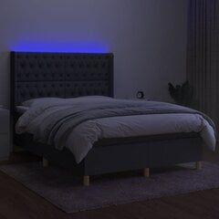 vidaXL Lova su spyruoklėmis/čiužiniu/LED, pilka, 140x190 cm, audinys цена и информация | Кровати | pigu.lt