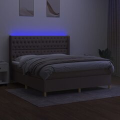 vidaXL Lova su spyruoklėmis/čiužiniu/LED, taupe, 180x200 cm, audinys kaina ir informacija | Lovos | pigu.lt