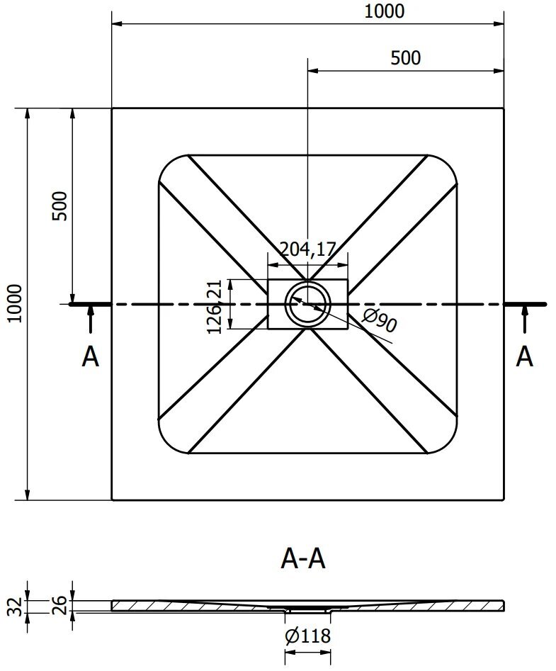 Kvadratinis dušo padėklas Mexen Hugo SMC su sifonu, Black+Inox, 100x100 cm kaina ir informacija | Dušo padėklai | pigu.lt