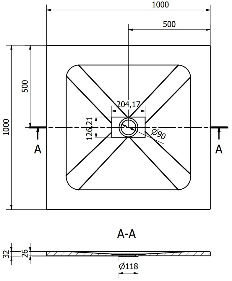 Kvadratinis dušo padėklas Mexen Hugo SMC su sifonu, White+Inox, 100x100 cm kaina ir informacija | Dušo padėklai | pigu.lt