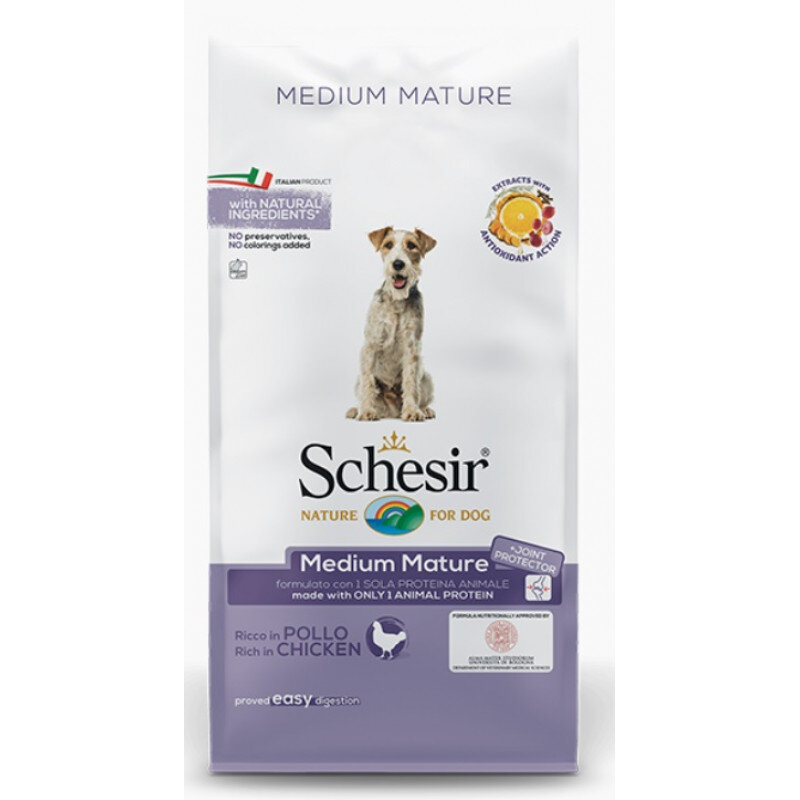 Schesir Medium Mature, 3kg - sausas maistas šunims su vištiena, Z 020024 цена и информация | Sausas maistas šunims | pigu.lt