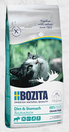 Bozita Grain Free Diet & Stomach Elk, 2kg - sausas ėdalas be grūdų su alni jautrioms ar išrankioms katėms, Z 010096 kaina ir informacija | Sausas maistas katėms | pigu.lt