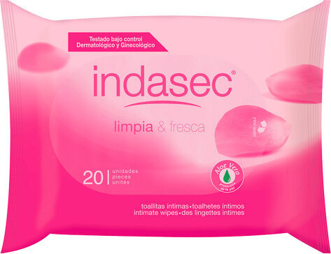 Intymios higienos drėgnos servetėlės Indasec Clean And Fresh Intimate Wipes, 20 vnt. цена и информация | Intymios higienos prausikliai | pigu.lt