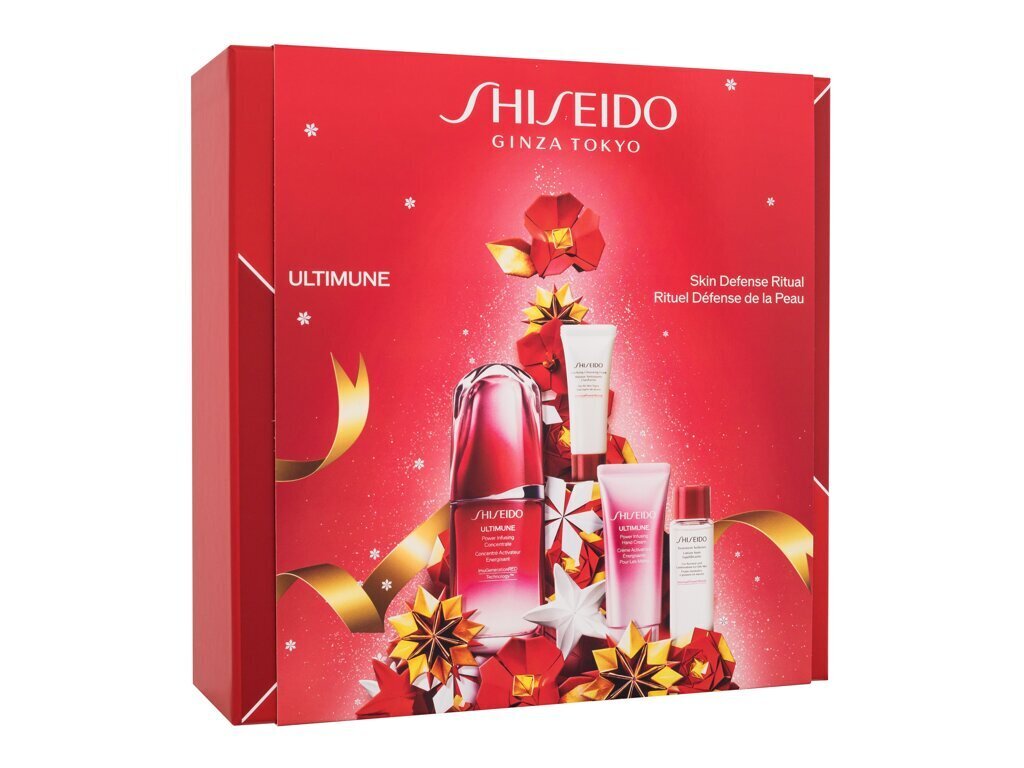 Rinkinys Ultimune Skin Defense Ritual Set Shiseido: serumas Ultimune, 50 ml + valomosios putos, 15 ml + minkštinamoji priemonė, 30 ml + Rankų kremas Ultimune, 40 ml kaina ir informacija | Veido aliejai, serumai | pigu.lt