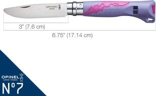 Детский нож Opinel Outdoor Junior № 7, рукоятка фиолетовая/фуксия цена и информация | Туристические ножи, многофункциональные приборы | pigu.lt