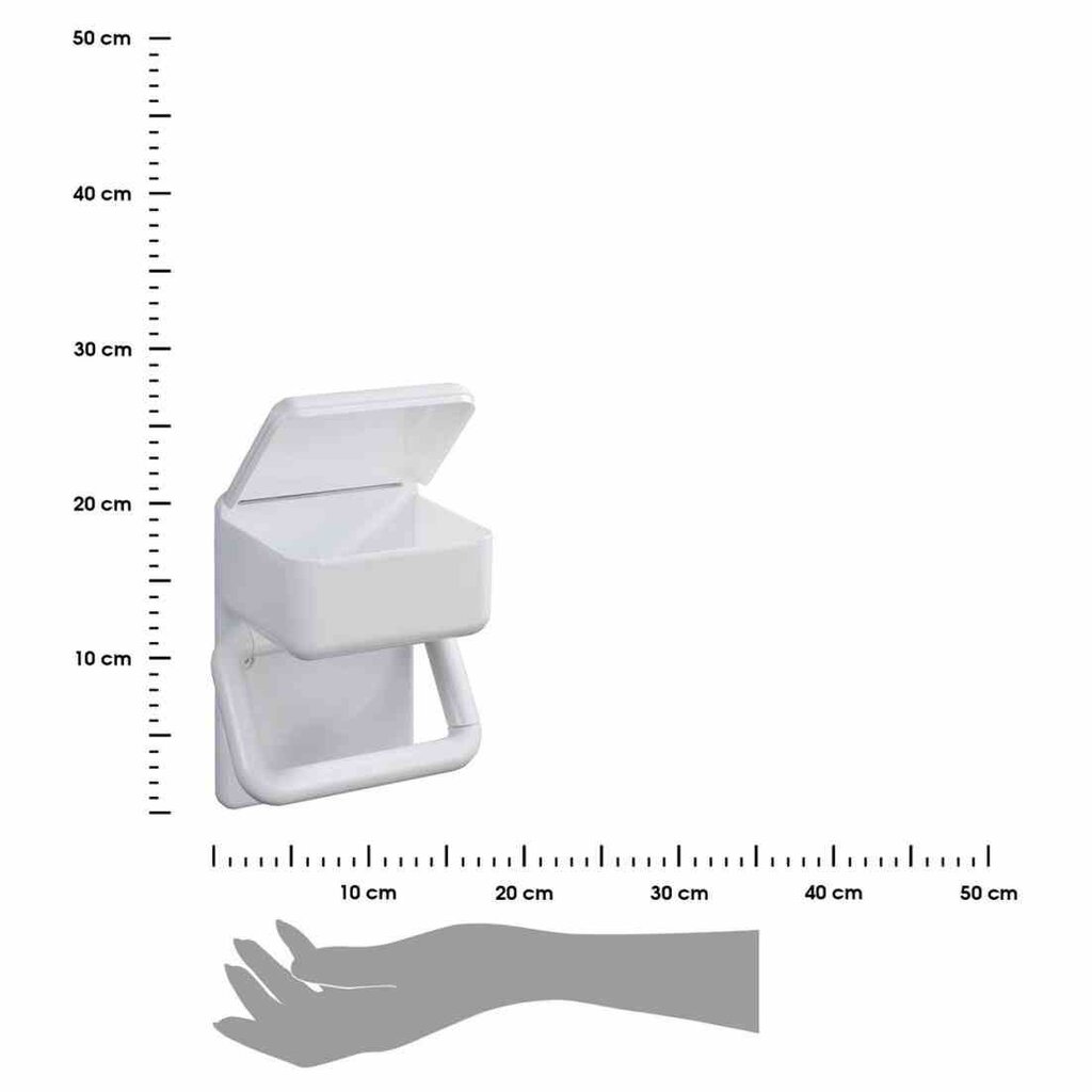 Wenko tualetinio popieriaus laikiklis 2 viename pagamintas iš plastiko, turi laikymo skyrių, montuojamas varžtais ir kaiščiais. kaina ir informacija | Vonios kambario aksesuarai | pigu.lt