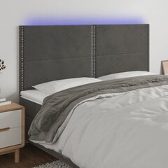 Galvūgalis su LED, Aksomas, 160x5x118/128cm, tamsiai žalia цена и информация | Кровати | pigu.lt