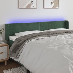 Galvūgalis su LED, Aksomas, 203x16x78/88cm, tamsiai žalia kaina ir informacija | Lovos | pigu.lt