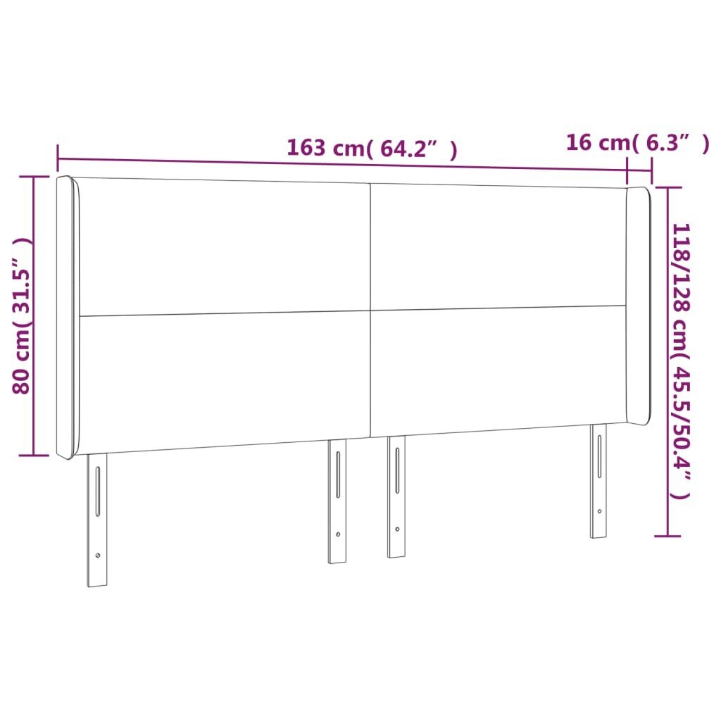 Galvūgalis su led, šviesiai pilkas, 163x16x118/128cm, audinys kaina ir informacija | Lovos | pigu.lt