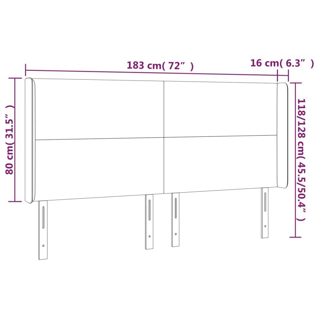 Galvūgalis su led, tamsiai mėlynas, 183x16x118/128cm, aksomas kaina ir informacija | Lovos | pigu.lt