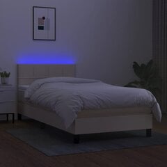 vidaXL Lova su spyruoklėmis/čiužiniu/LED, kreminė, 100x200 cm, audinys цена и информация | Кровати | pigu.lt