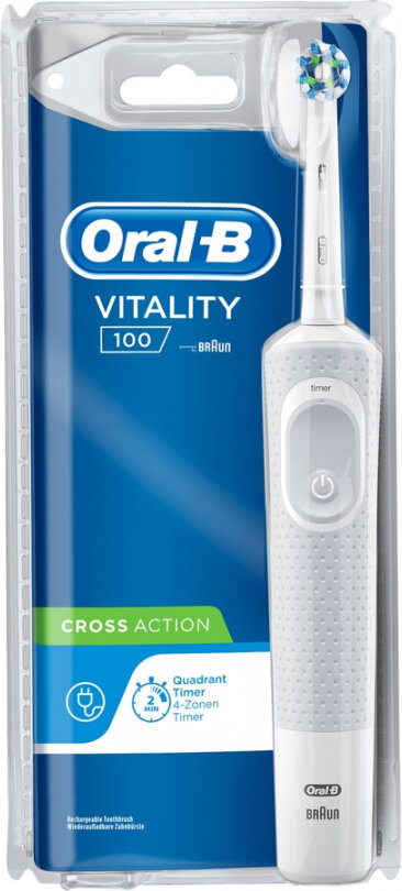 Elektrinis dantų šepetėlis Oral-B Vitality D-100 Trizone Balta kaina ir informacija | Dantų šepetėliai, pastos | pigu.lt