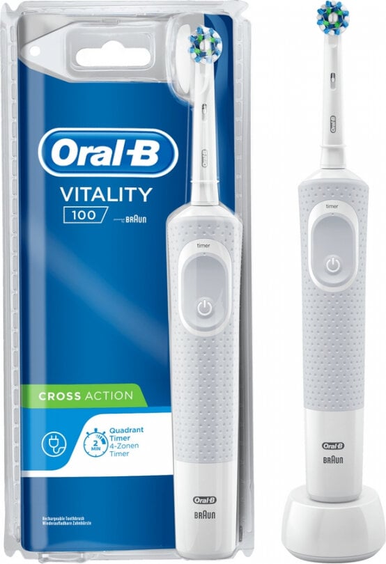 Elektrinis dantų šepetėlis Oral-B Vitality D-100 Trizone Balta kaina ir informacija | Dantų šepetėliai, pastos | pigu.lt