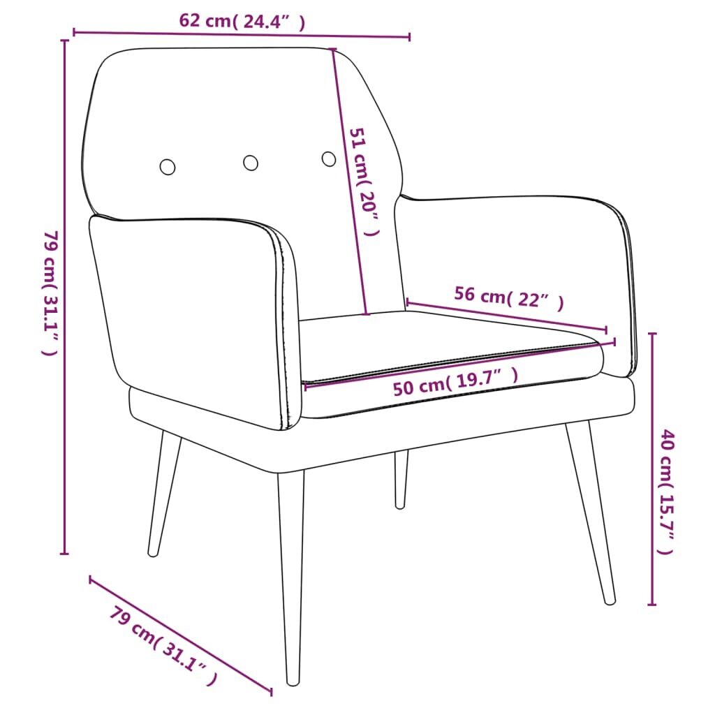 Krėslas vidaXL, Aksomas, 62x79x79cm, juoda kaina ir informacija | Svetainės foteliai | pigu.lt