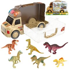 Sunkvežimis ir lagaminas su 6 dinozaurų figūrėlėmis 2in1 Woopie, rudas kaina ir informacija | Žaislai berniukams | pigu.lt