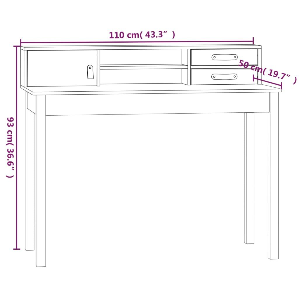 Rašomasis stalas, baltas, 110x50x93cm, pušies medienos masyvas kaina ir informacija | Kompiuteriniai, rašomieji stalai | pigu.lt