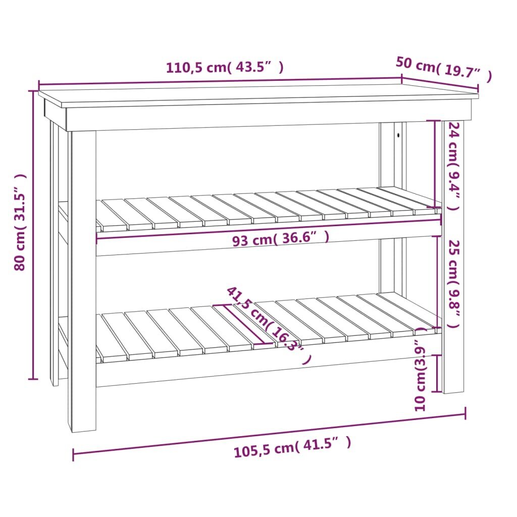 Darbastalis vidaXL 10,5x50x80cm, juodas kaina ir informacija | Virtuvinės spintelės | pigu.lt