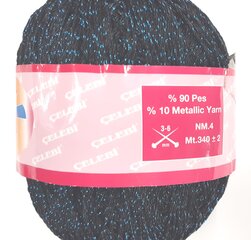 Mezgimo siūlai Celebi Garus; spalva juoda su mėlynu blizgučiu 1M2 kaina ir informacija | Mezgimui | pigu.lt