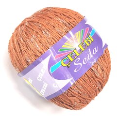 Пряжа для вязания Celebi Seda, цвет коричневый с серебряным глиттером 1R1 цена и информация | Принадлежности для вязания | pigu.lt