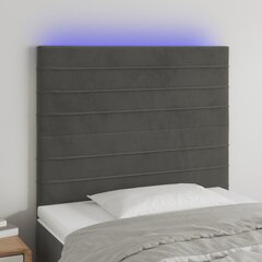 Galvūgalis su LED, Aksomas, 100x5x118/128cm, tamsiai pilka kaina ir informacija | Lovos | pigu.lt