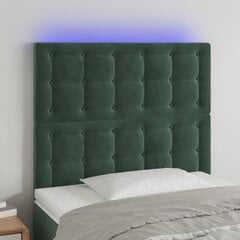 Galvūgalis su LED, Aksomas, 80x5x118/128cm, tamsiai žalia цена и информация | Кровати | pigu.lt