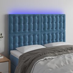 Galvūgalis su LED, Aksomas, 144x5x118/128cm, tamsiai mėlyna цена и информация | Кровати | pigu.lt