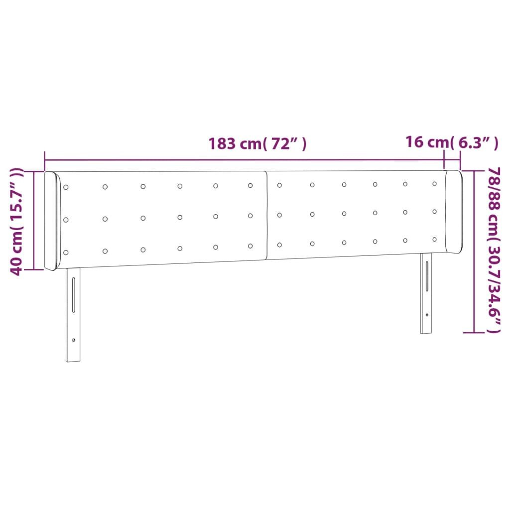 Galvūgalis su LED vidaXL, Aksomas, 183x16x78/88cm, šviesiai pilka kaina ir informacija | Lovos | pigu.lt