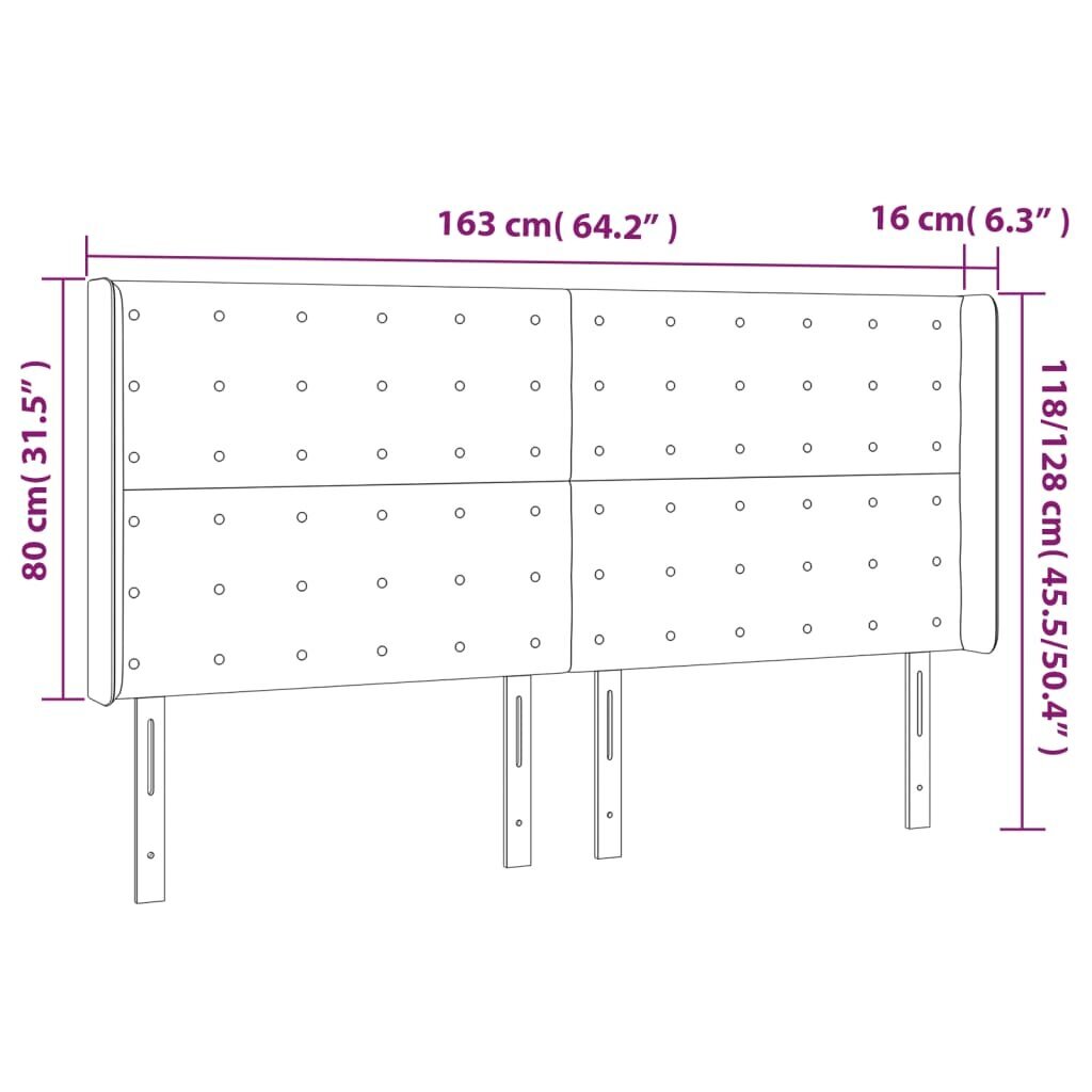 Galvūgalis su led, šviesiai pilkas, 163x16x118/128cm, aksomas kaina ir informacija | Lovos | pigu.lt