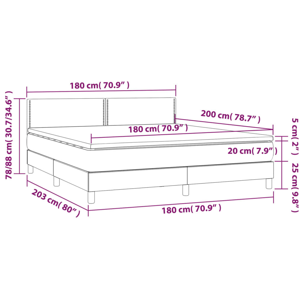 vidaXL Lova su spyruoklėmis/čiužiniu/LED, rožinė, 180x200cm, aksomas kaina ir informacija | Lovos | pigu.lt