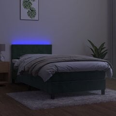 vidaXL Lova su spyruoklėmis/čiužiniu/LED, žalia, 90x200cm, aksomas цена и информация | Кровати | pigu.lt