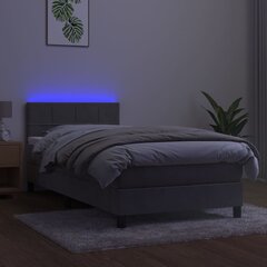 vidaXL Lova su spyruoklėmis/čiužiniu/LED, pilka, 100x200cm, aksomas kaina ir informacija | Lovos | pigu.lt