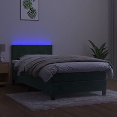 vidaXL Lova su spyruoklėmis/čiužiniu/LED, žalia, 100x200cm, aksomas цена и информация | Кровати | pigu.lt
