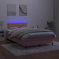 vidaXL Lova su spyruoklėmis/čiužiniu/LED, rožinė, 120x200cm, aksomas kaina ir informacija | Lovos | pigu.lt