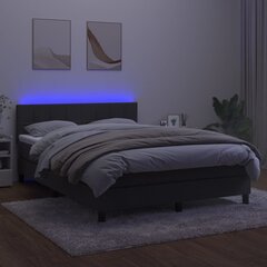 vidaXL Lova su spyruoklėmis/čiužiniu/LED, pilka, 140x200cm, aksomas цена и информация | Кровати | pigu.lt