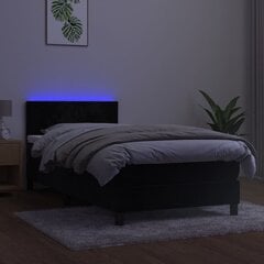 vidaXL Lova su spyruoklėmis/čiužiniu/LED, juoda, 100x200cm, aksomas kaina ir informacija | Lovos | pigu.lt