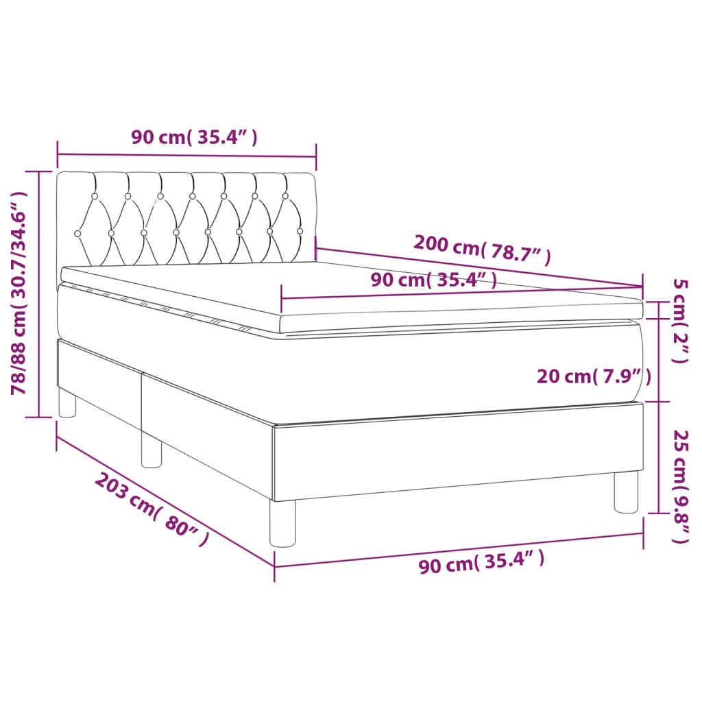 vidaXL Lova su spyruoklėmis/čiužiniu/LED, žalia, 90x200cm, aksomas kaina ir informacija | Lovos | pigu.lt