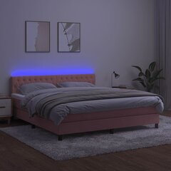 vidaXL Lova su spyruoklėmis/čiužiniu/LED, rožinė, 180x200cm, aksomas kaina ir informacija | Lovos | pigu.lt