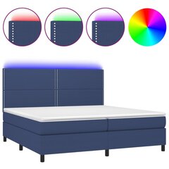 vidaXL Lova su spyruoklėmis/čiužiniu/LED, mėlyna, 200x200 cm, audinys цена и информация | Кровати | pigu.lt
