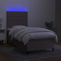 vidaXL Lova su spyruoklėmis/čiužiniu/LED, taupe, 100x200 cm, audinys kaina ir informacija | Lovos | pigu.lt