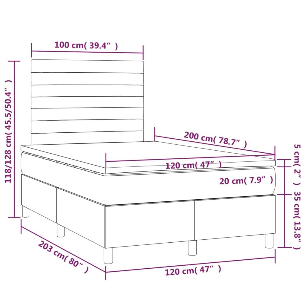 vidaXL Lova su spyruoklėmis/čiužiniu/LED, kreminė, 120x200cm, audinys kaina ir informacija | Lovos | pigu.lt