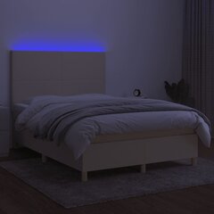 vidaXL Lova su spyruoklėmis/čiužiniu/LED, kreminė, 140x190 cm, audinys kaina ir informacija | Lovos | pigu.lt