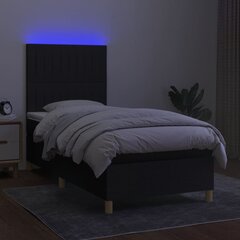 vidaXL Lova su spyruoklėmis/čiužiniu/LED, juoda, 90x200 cm, audinys kaina ir informacija | Lovos | pigu.lt
