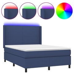 vidaXL Lova su spyruoklėmis/čiužiniu/LED, mėlyna, 140x200 cm, audinys kaina ir informacija | Lovos | pigu.lt