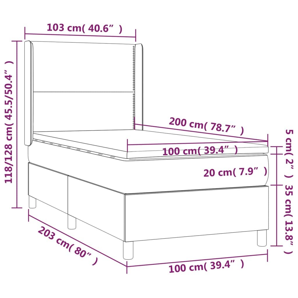 vidaXL Lova su spyruoklėmis/čiužiniu/LED, rožinė, 100x200cm, aksomas kaina ir informacija | Lovos | pigu.lt