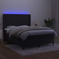 vidaXL Lova su spyruoklėmis/čiužiniu/LED, juoda, 140x200cm, aksomas цена и информация | Кровати | pigu.lt