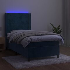 vidaXL Lova su spyruoklėmis/čiužiniu/LED, mėlyna, 90x190cm, aksomas kaina ir informacija | Lovos | pigu.lt