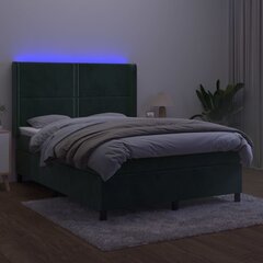 vidaXL Lova su spyruoklėmis/čiužiniu/LED, žalia, 140x190cm, aksomas цена и информация | Кровати | pigu.lt
