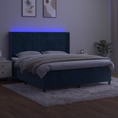 vidaXL Lova su spyruoklėmis/čiužiniu/LED, mėlyna, 180x200cm, aksomas kaina ir informacija | Lovos | pigu.lt