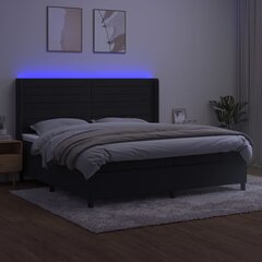 vidaXL Lova su spyruoklėmis/čiužiniu/LED, juoda, 200x200cm, aksomas kaina ir informacija | Lovos | pigu.lt